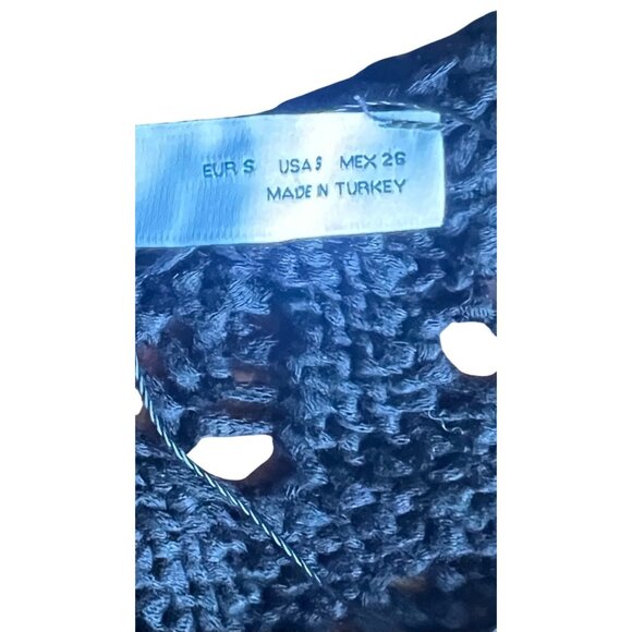 Zara Black Boho Open Weave Knit Crochet Fringe Tank Top Small - Picture 13 of 16